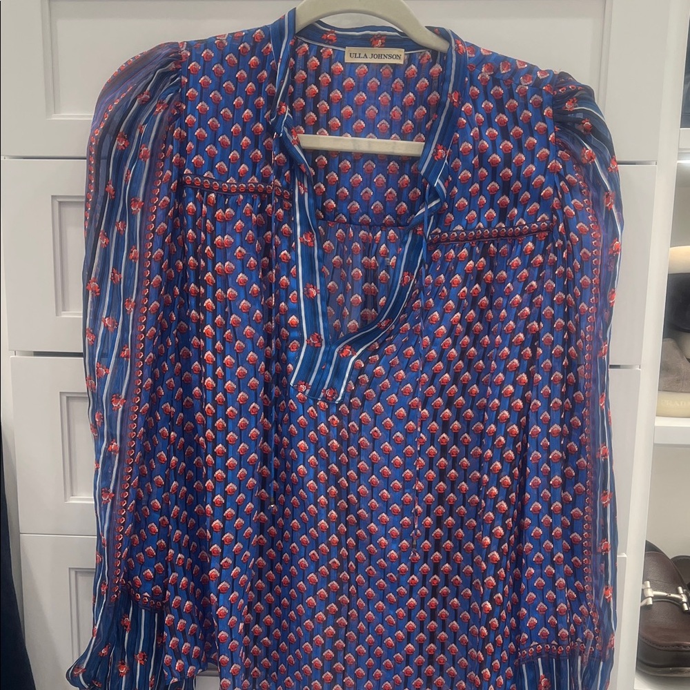 Ulla Johnson Vibrant Blue and Red Blouse